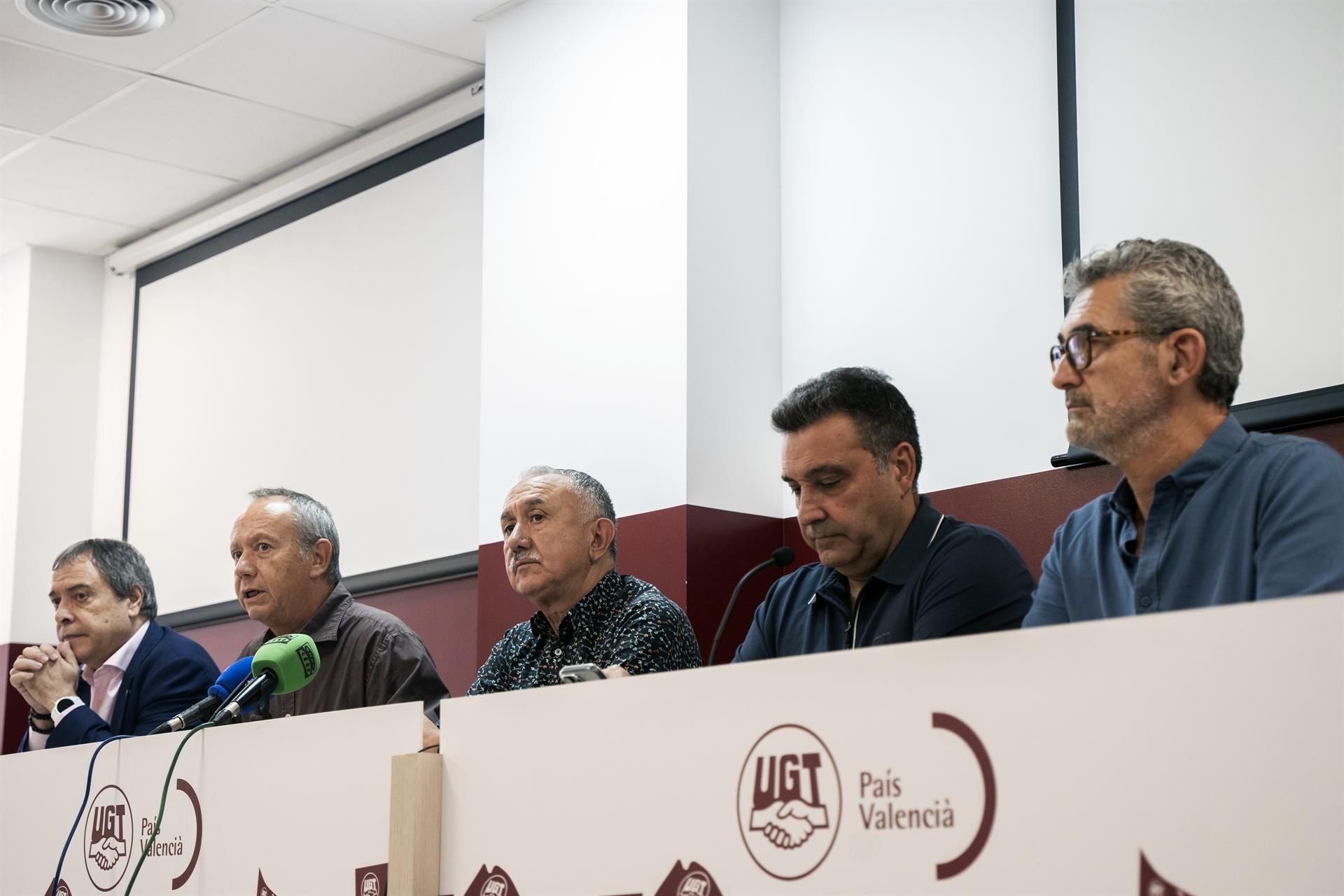Roda de premsa dels responsables d'UGT. Foto Jorge Gil