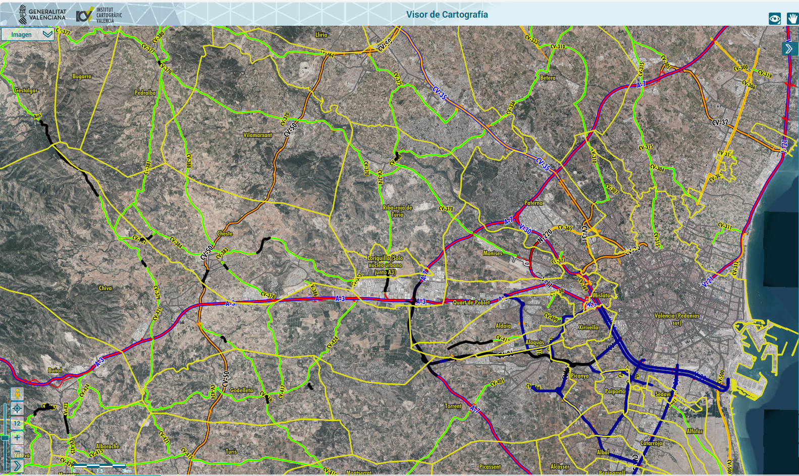 Visor de cartografiia de les carreteres afectades per la DANA en València