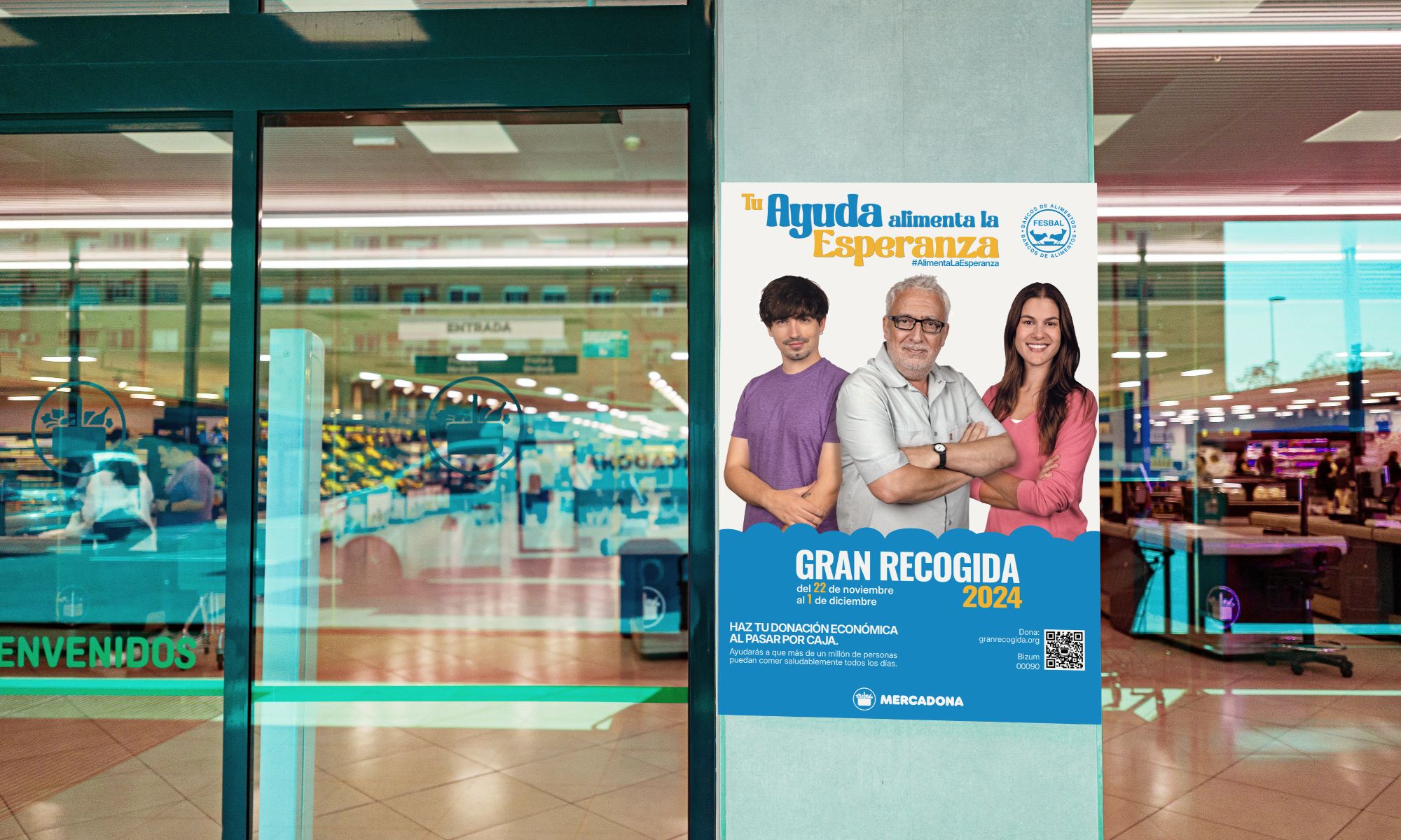 Cartelleria de la Gran Recollida en un supermercat de Mercadona