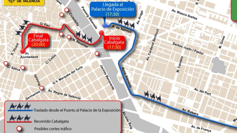 Itinerario de la Cabalgata de los Reyes Magos en València