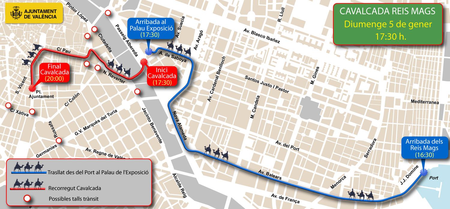 Itinerari de la Cavalcada dels Reis Mags a València
