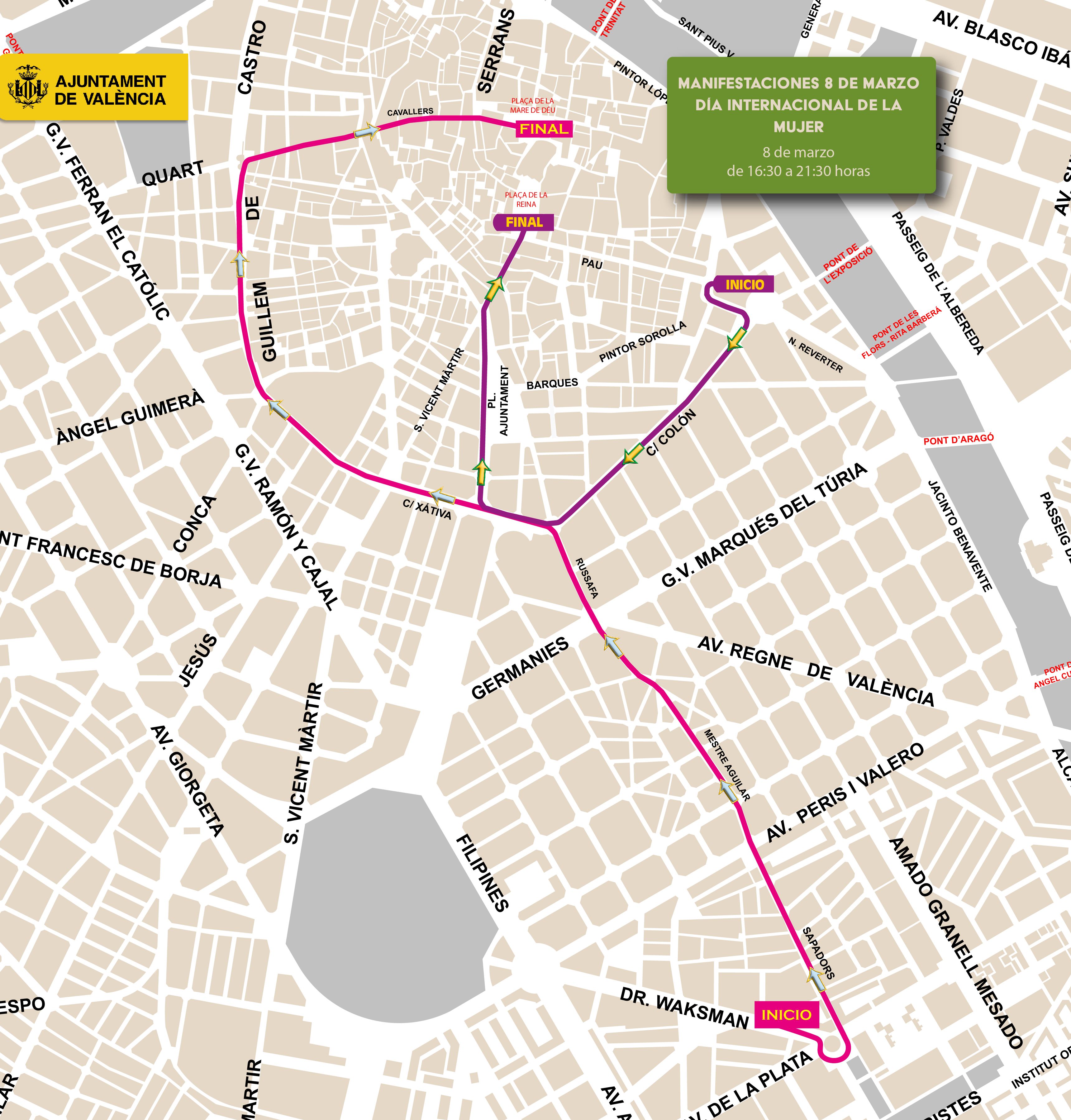 Recorrido de las manifestaciones del 8M