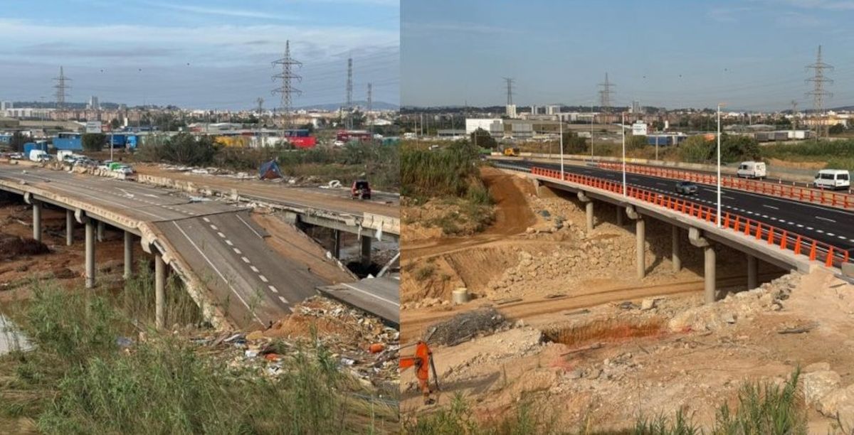 Antes y después del puente de la CV 33 por la DANA