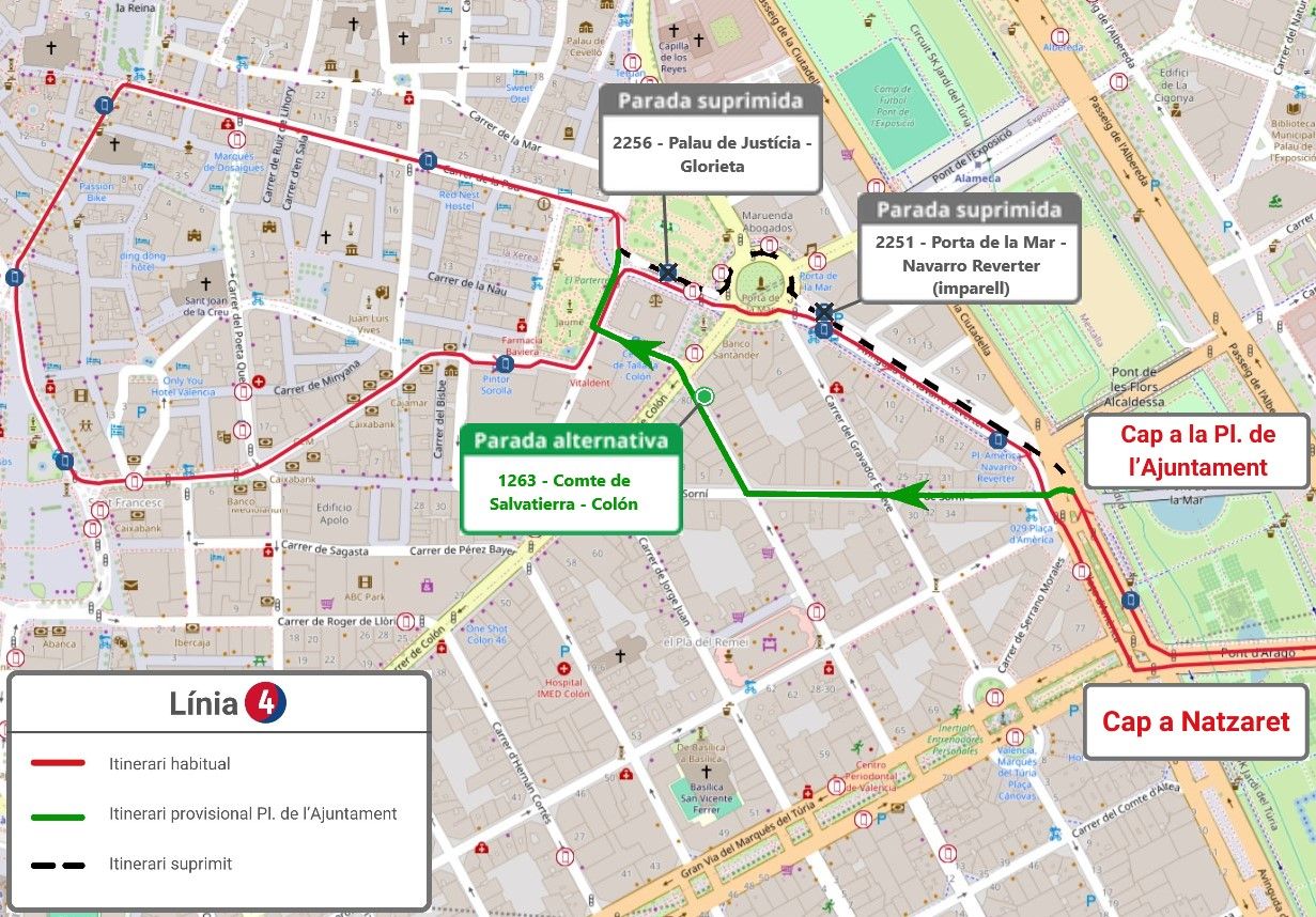 Mapa de la línea 4 de EMT València