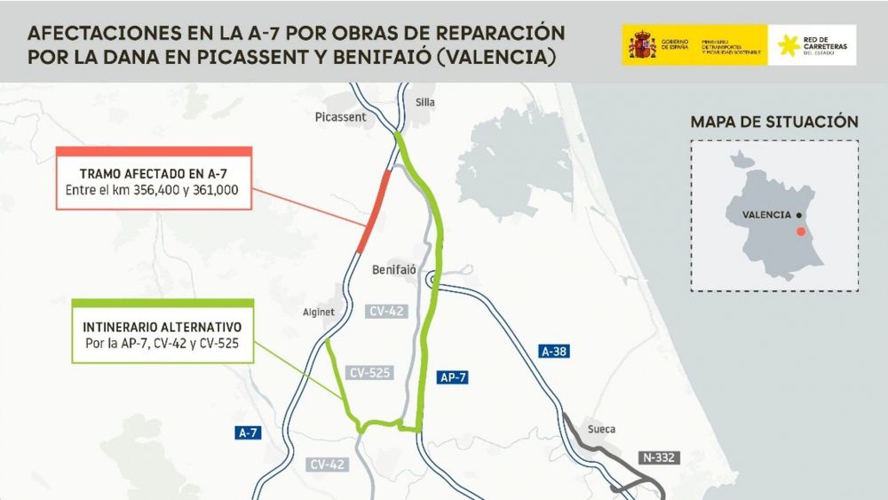 Mapa de les obres en la A-7 - Ministeri de Transports