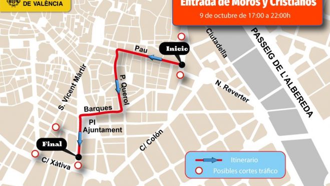 Recorrido Moros y Cristianos de Valencia 2025