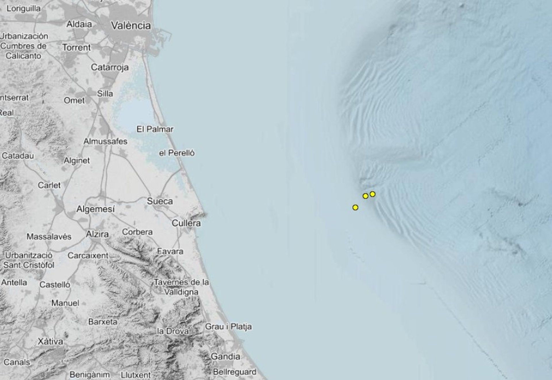 mapa de los terremotos de este viernes dia 10 en el golfo de valencia