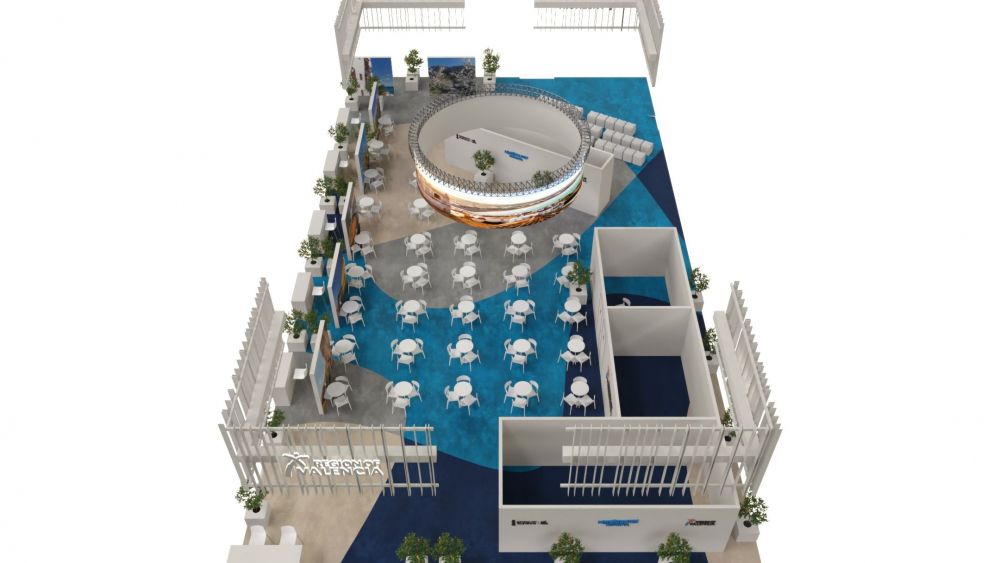 Plànol zenital de l'estand de la Comunitat Valenciana en el World Travel Market de Londres Plànol zenital de l'estand de la Comunitat Valenciana en el World Travel Market de Londres