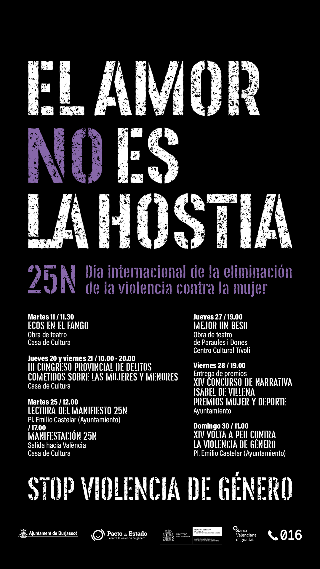 Cartell de l'Ajuntament de Burjassot pel Dia Internacional de l'Eliminació de la Violència contra les Dones