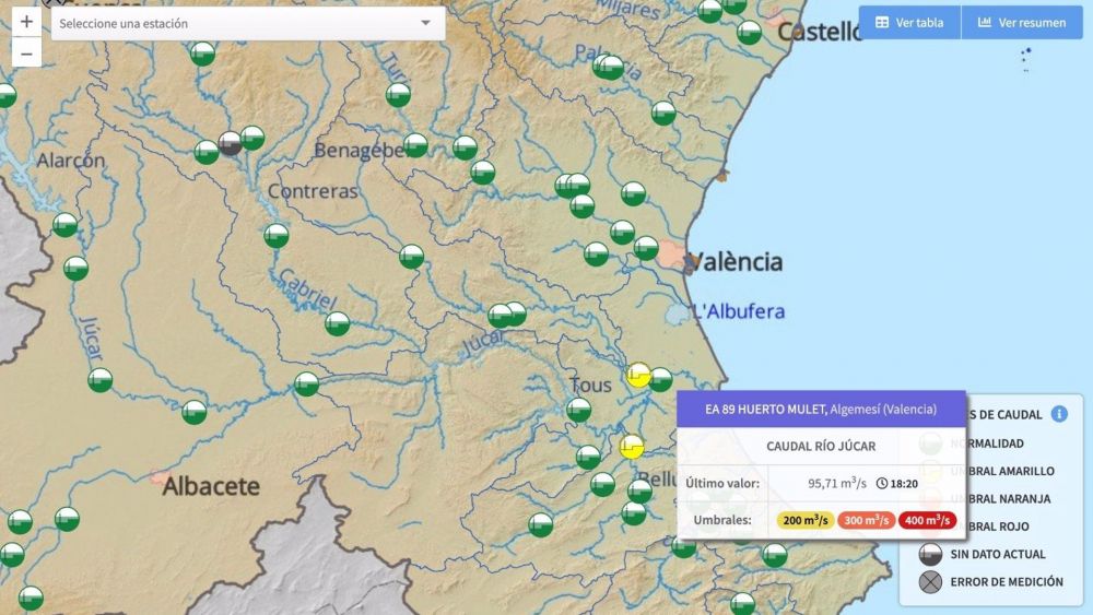 Mapa con los umbrales de los ríos Albaida y Magro Mapa con los umbrales de los ríos Albaida y Magro