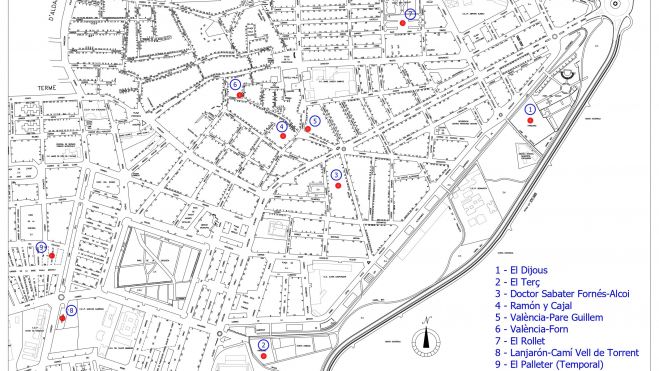 Mapa de los aparcamientos públicos de Alaquàs