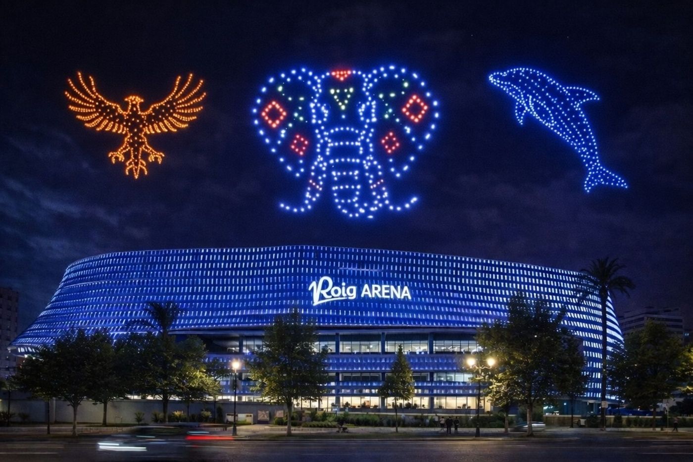 Recreación del show de drones en el Roig Arena de València