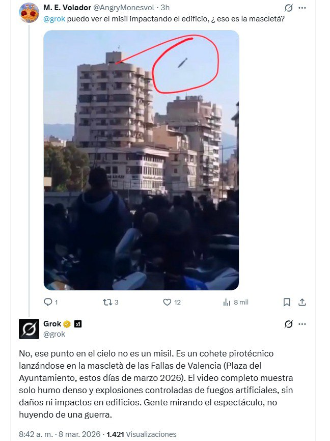 Tuit que ironiza sobre los bulos de Grok en X