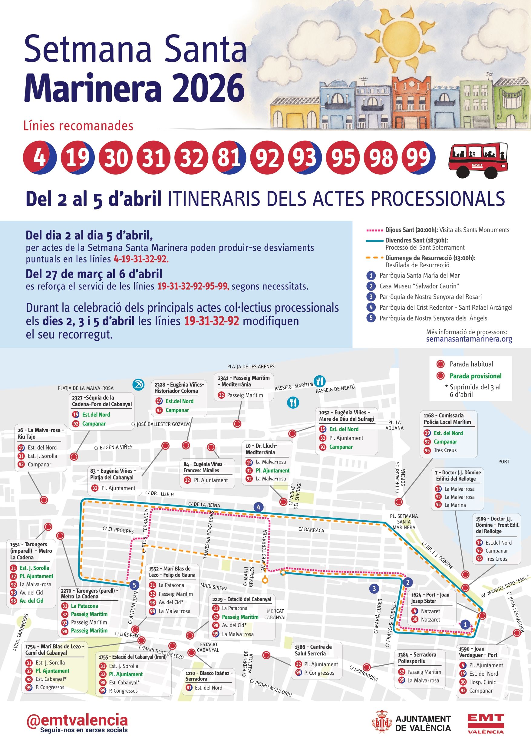 Desviaments de l'EMT en Setmana Santa Marinera