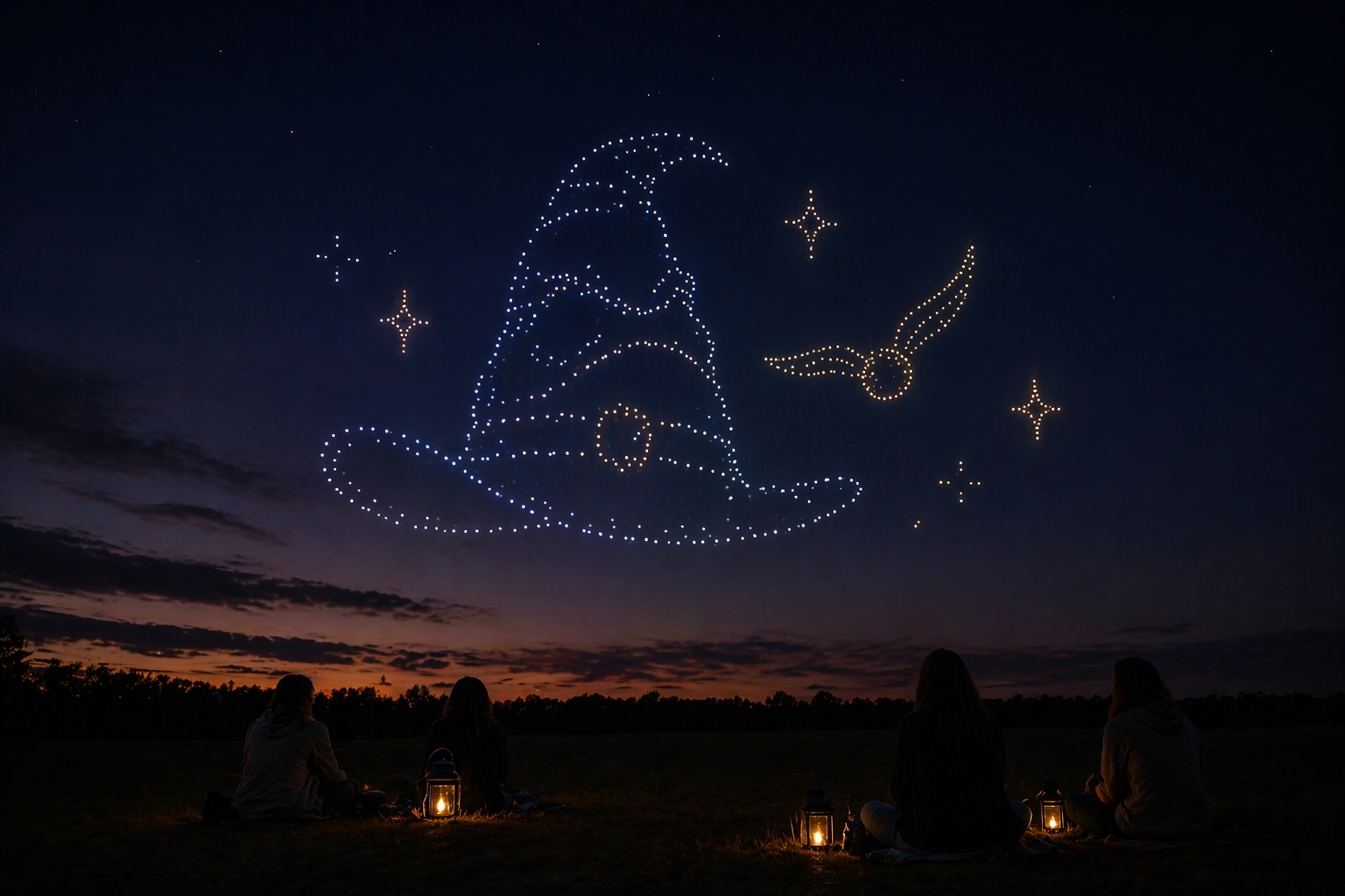 Imagen generada por IA sobre un espectáculo de drones 