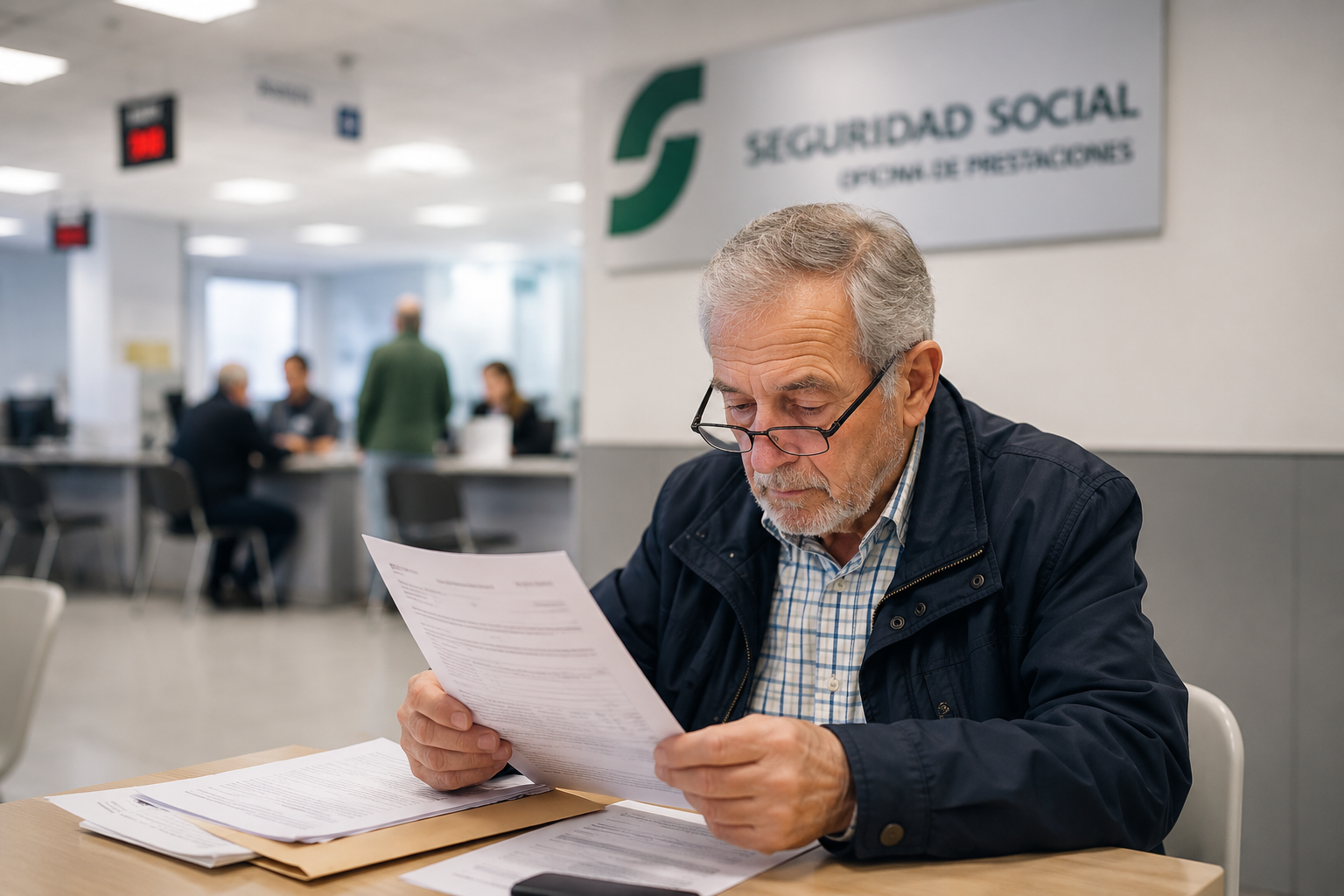 Pensionista revisant l'informe de la Seguretat social Pensionista revisant l'informe de la Seguretat social