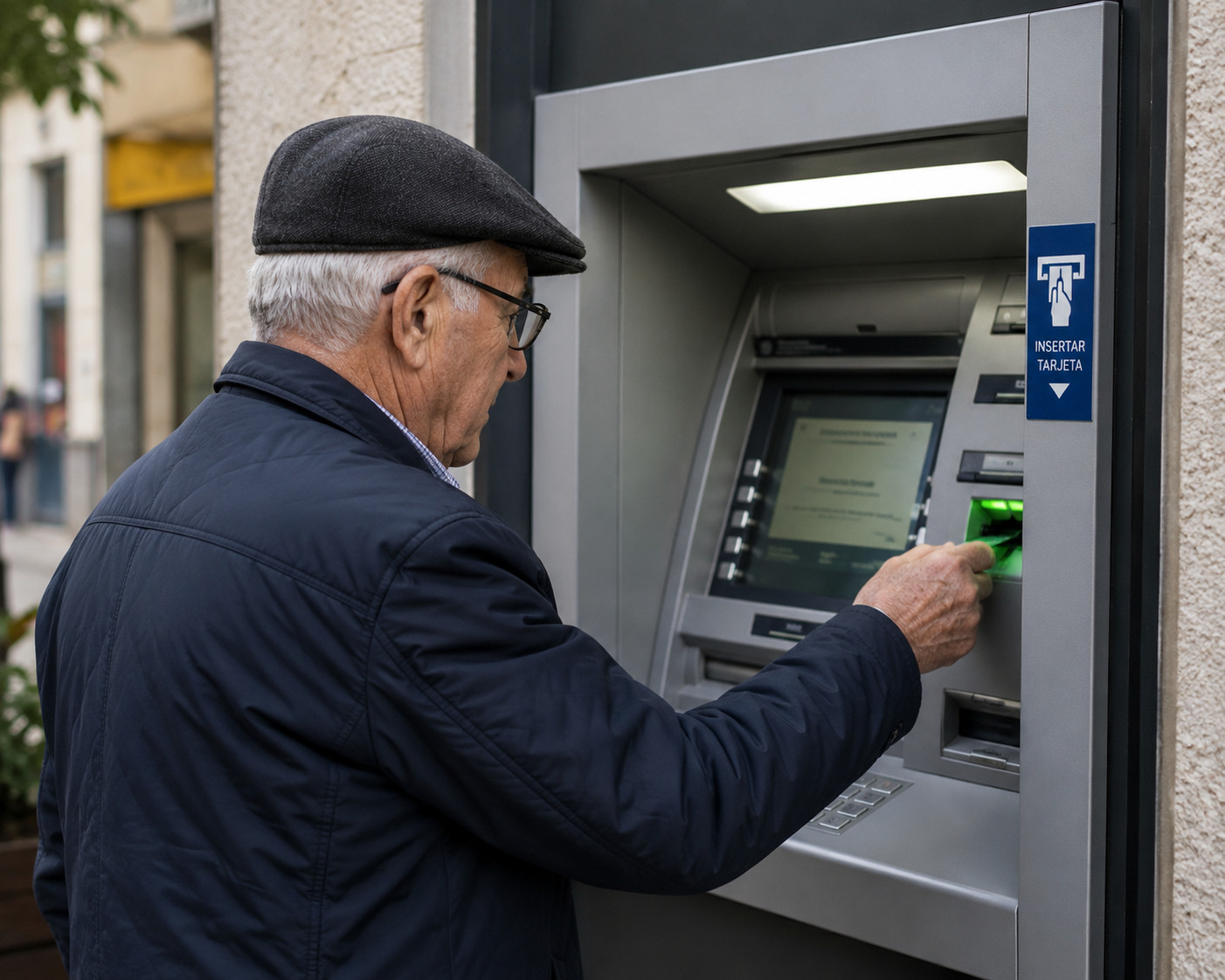 Un jubilat en el caixer automàtic. (generada per IA)