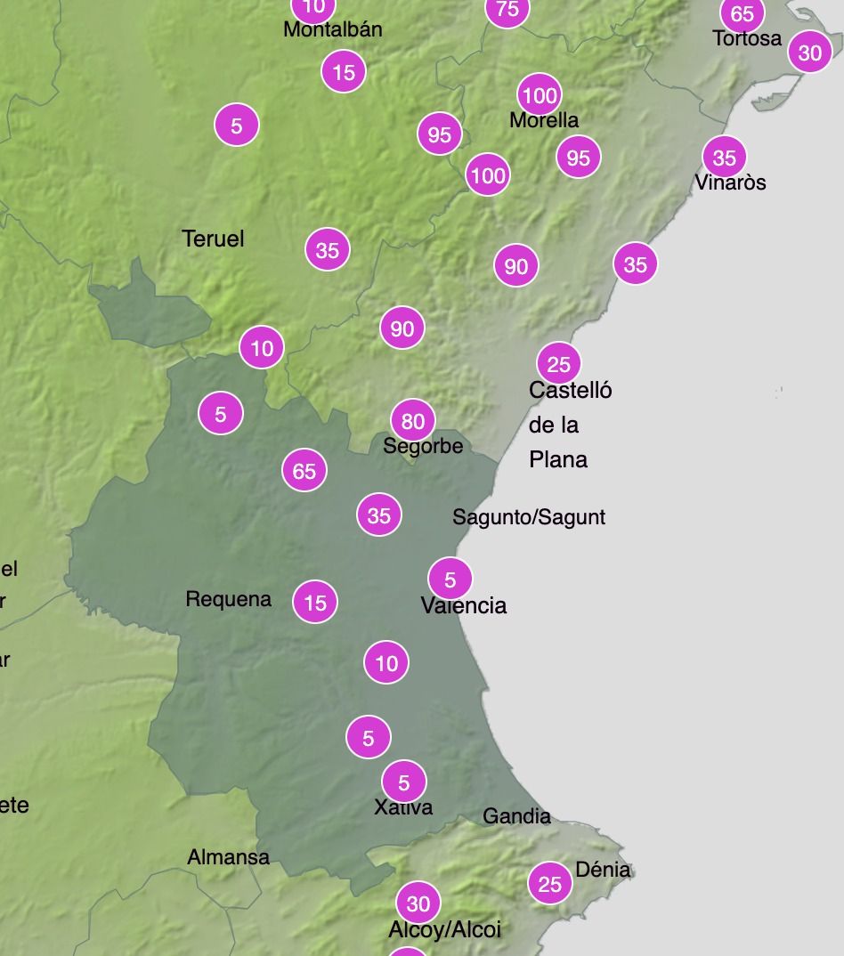 Mapa de la probabilidad de lluvias el martes 4 de agosto Mapa de la probabilidad de lluvias el martes 4 de agosto
