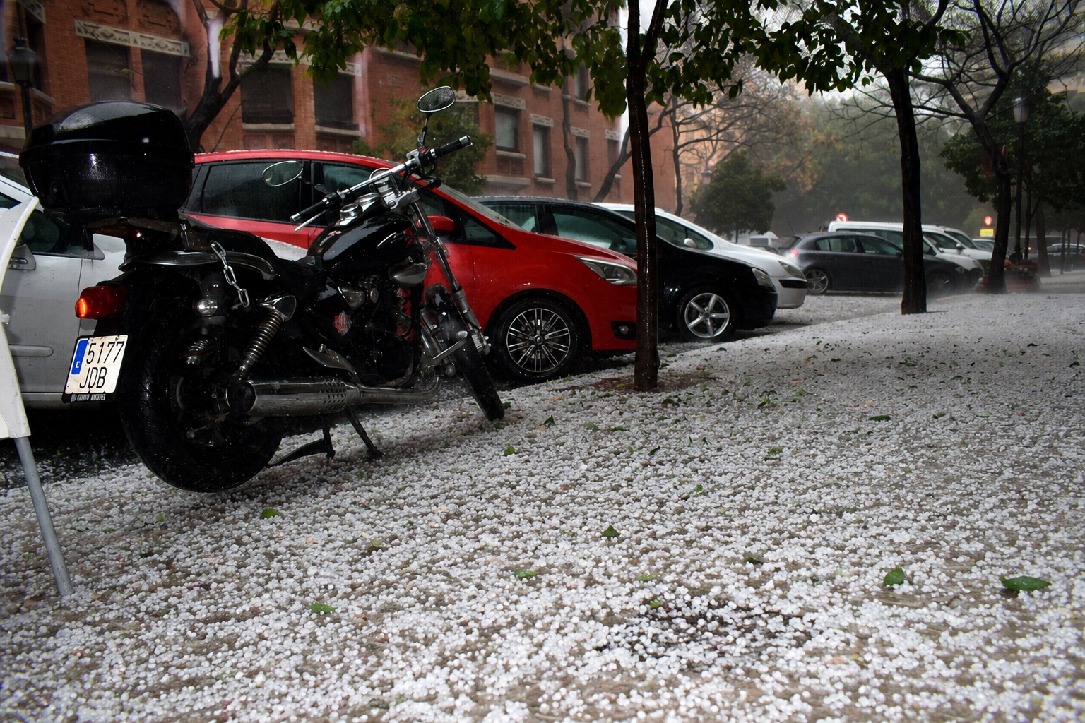 Imagen de granizo en Valencia en una tormenta Imagen de granizo en Valencia en una tormenta