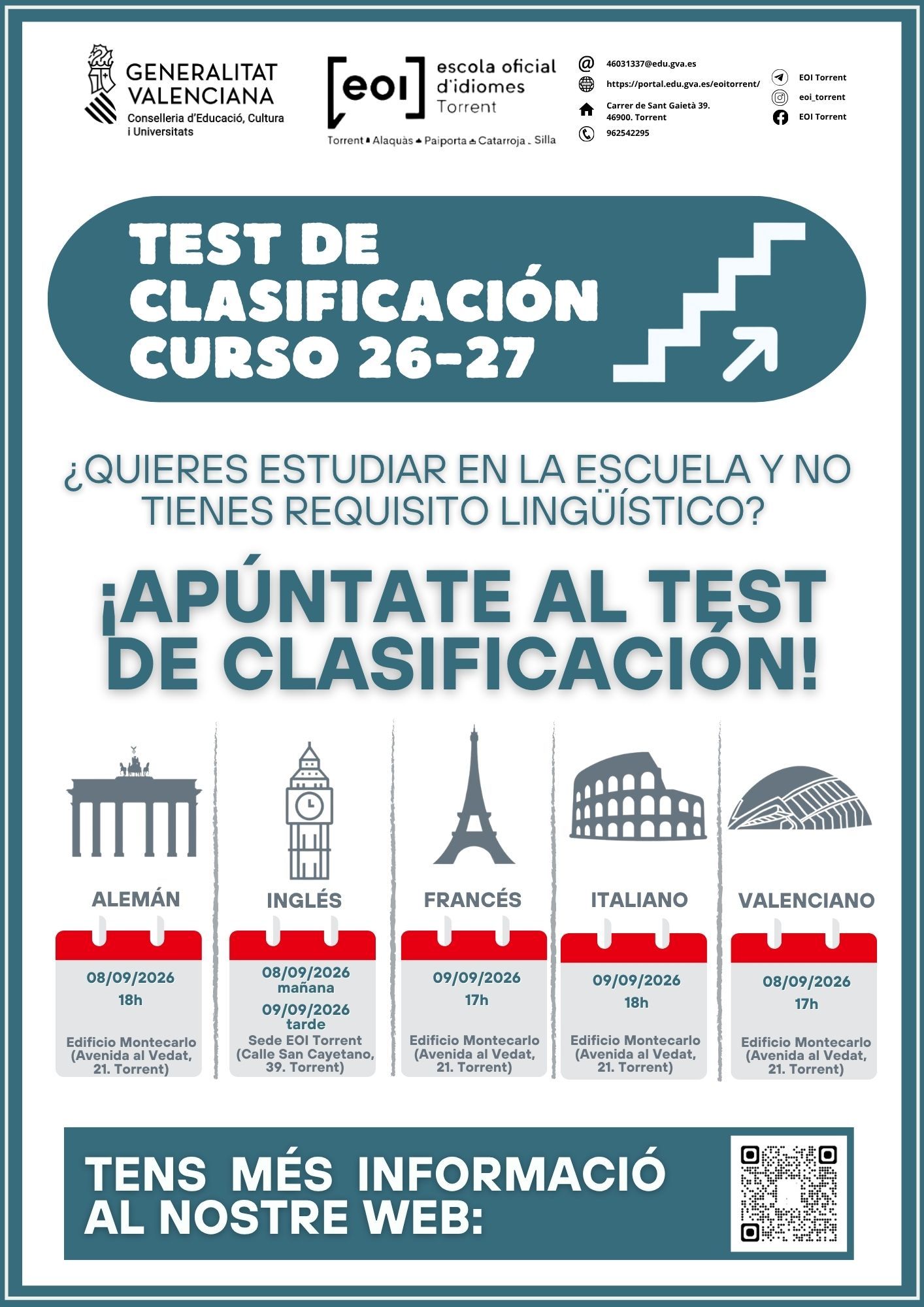 Cartell de l'Escola Oficial d'Idiomes (EOI) de Torrent