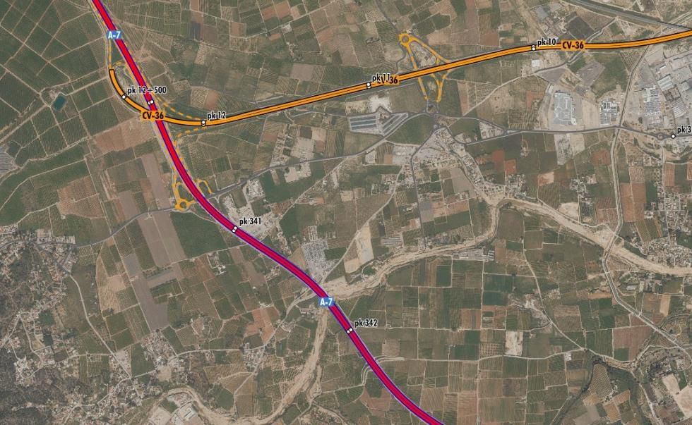 Plano el puente de la CV-36 sobre la A-7