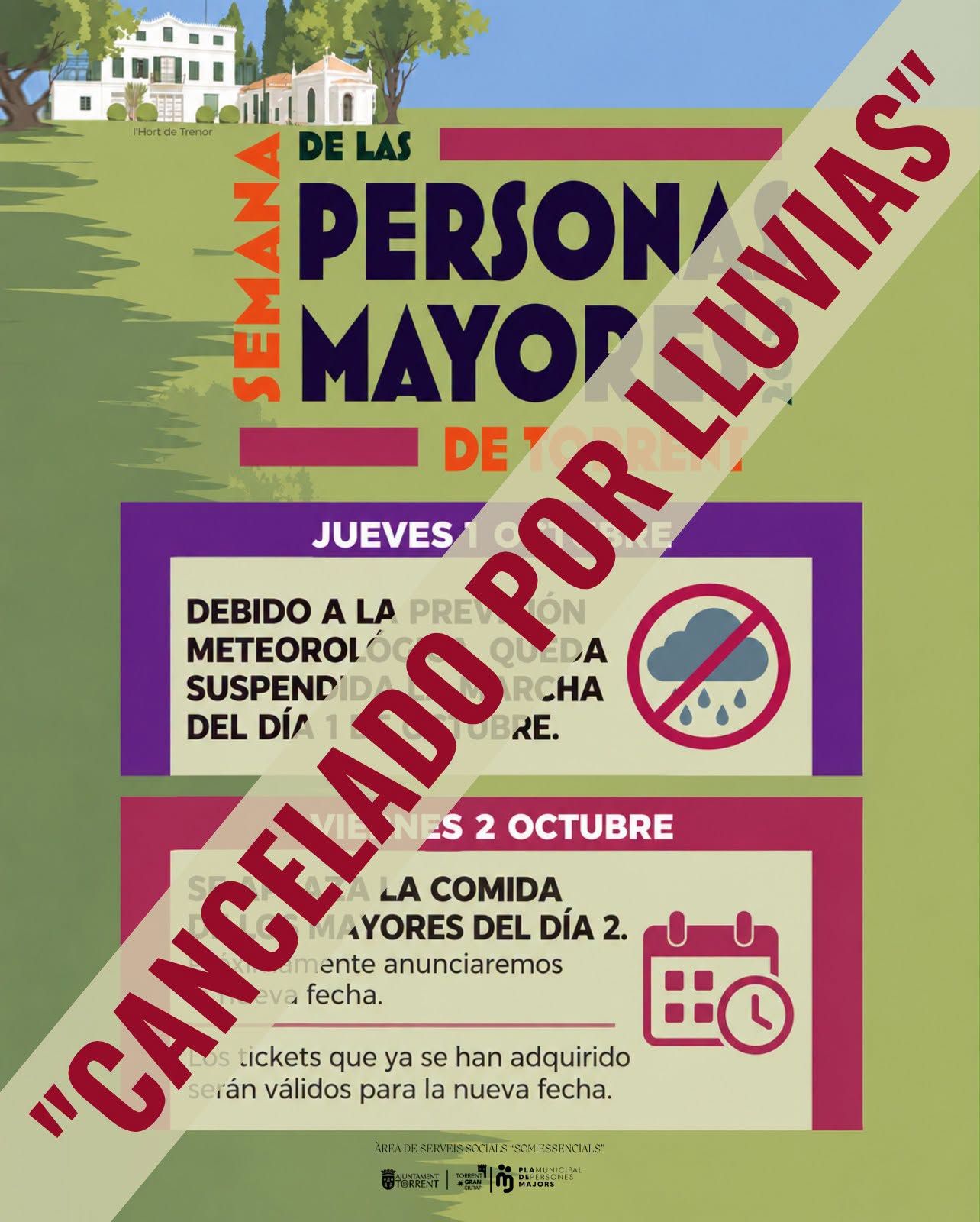 Cartel cancelación fiestas Torrent por lluvia